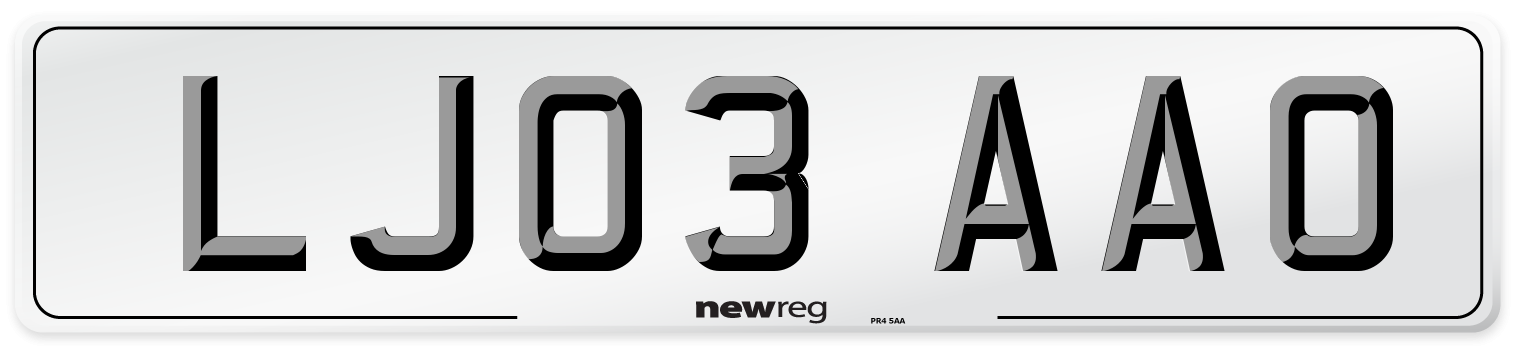 LJ03 AAO Number Plate from New Reg